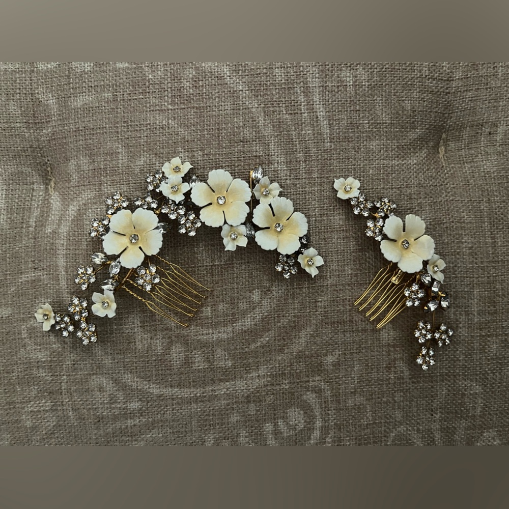 JENNIFER BEHR pair of crystal and enamel embellished combs